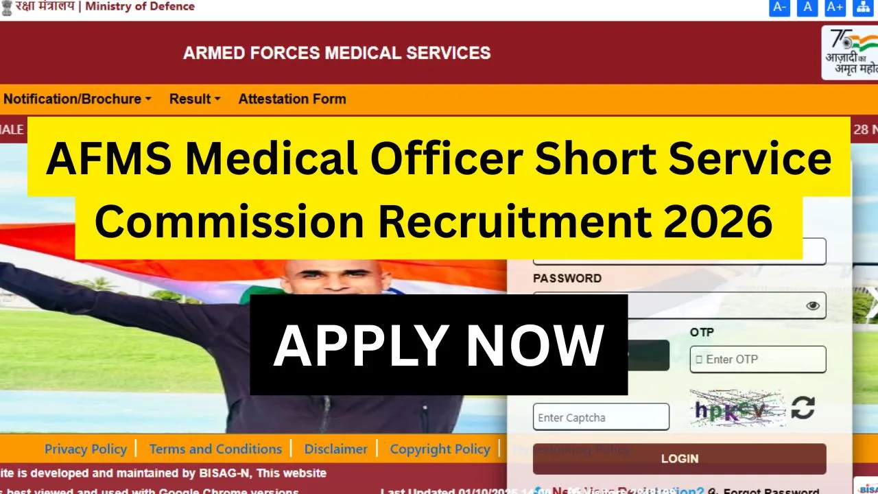 AFMS Medical Officer Short Service Commission Recruitment 2026